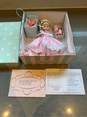 Madame Alexander Pink birthday Party Doll with Mint Striped Box
